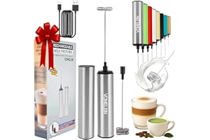 VOMELON Rechargeable Milk Frother Battery Operated,2-Speed Portable Travel Frother,Electric Milk Foamer Coffee Frother for Latte, Cappuccino, Hot Chocolate Drink Mixer with Double Mini Whisks and USB Cable