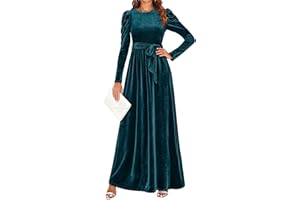 ZESICA Women's Velvet Maxi Dress Fall 2025 Long Puff Sleeve Crew Neck Elastic High Waist Cocktail Party Bridesmaid Dresses
