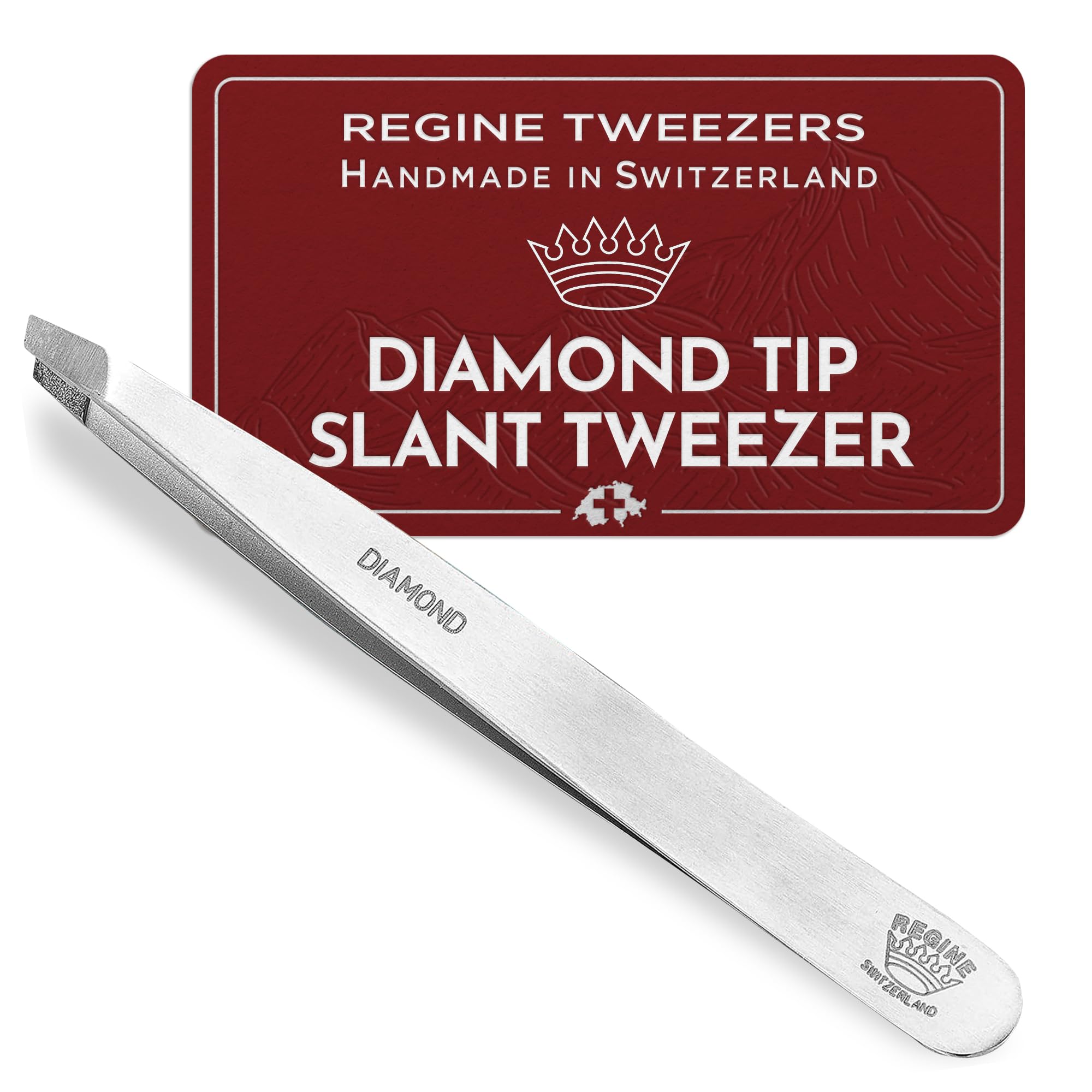 Regine Switzerland | Genuine Diamond Tip Tweezers | 100% Handmade | Surgical Grade Stainless Steel | Professional Precision Eyebrow and Hair Remover | World's Best Tweezers