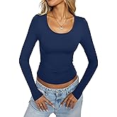 EasyGala Womens Double Lined Scoop Neck Long Sleeve Shirts Fitted Basic Tee Y2k Going Out Tops Fall Clothes 2026