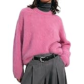 Wyeysyt Womens Fuzzy Sweaters Crewneck Fur Sweater Long Sleeve Furry Sweaters 2026 Knit Sweater Jumper Top