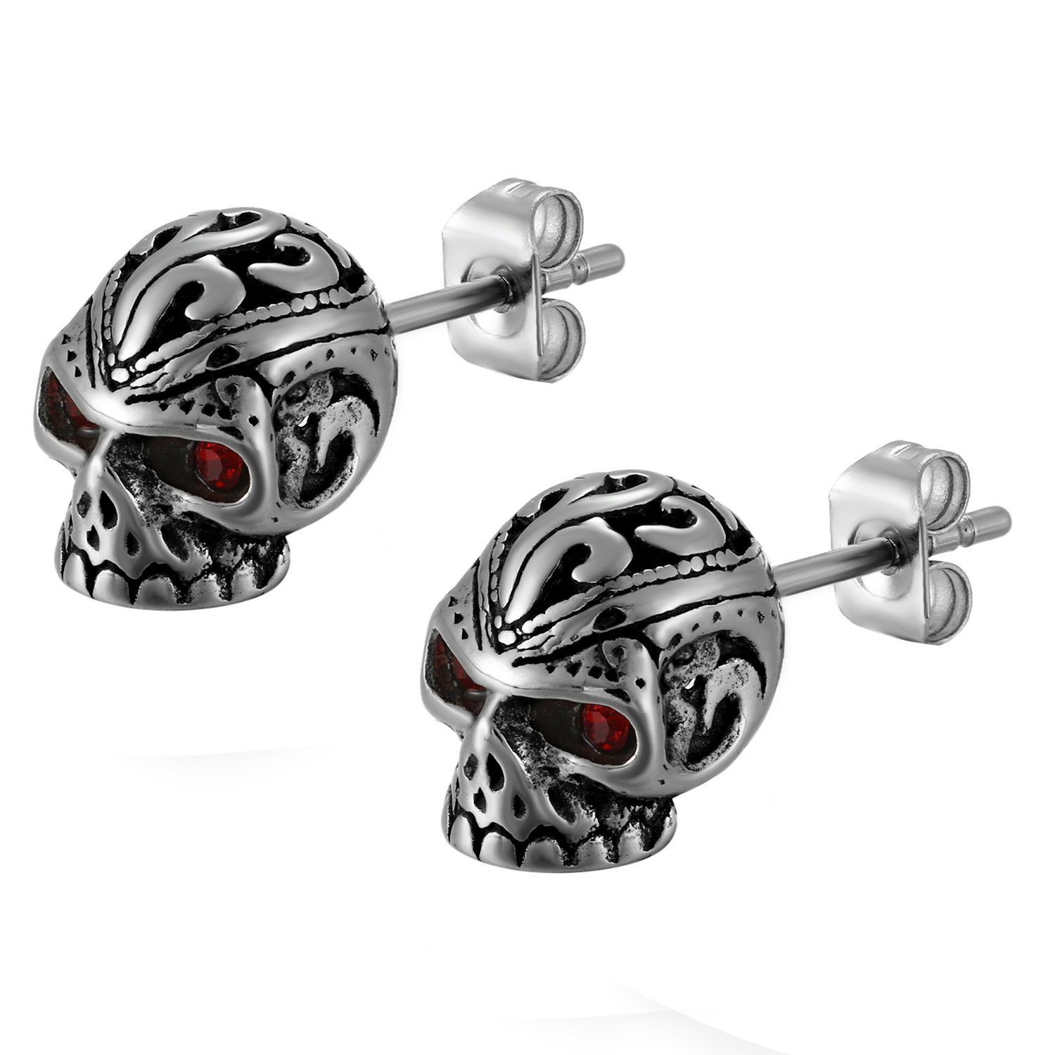 2pcs Halloween Cospaly Mens Bikers Stainless Steel Gothic Punk Rock Skull Charm Earring Studs for Halloween Cosplay,Hypoallergenic