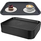 Zentriqlla 12 Pack Cafeteria Trays, 13 x 10 Inch Plastic Fast Food Serving Trays, Restaurant Black Stackable Serving Platter for Kitchen, Party, Dining