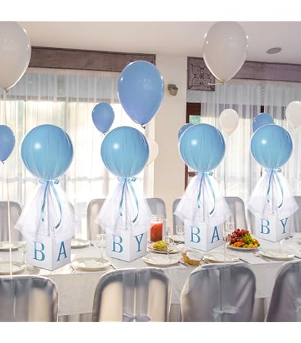 AZOWA 3D Paper Hot Air Balloons Decor - 6 Pack Light Blue & White Hanging Decorations For Parties