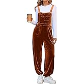 Simplee Womens Velvet Overalls Dressy Casual Loose Fit Sleeveless Adjustable Straps Bib Overall Jumpsuit Fall Outfits