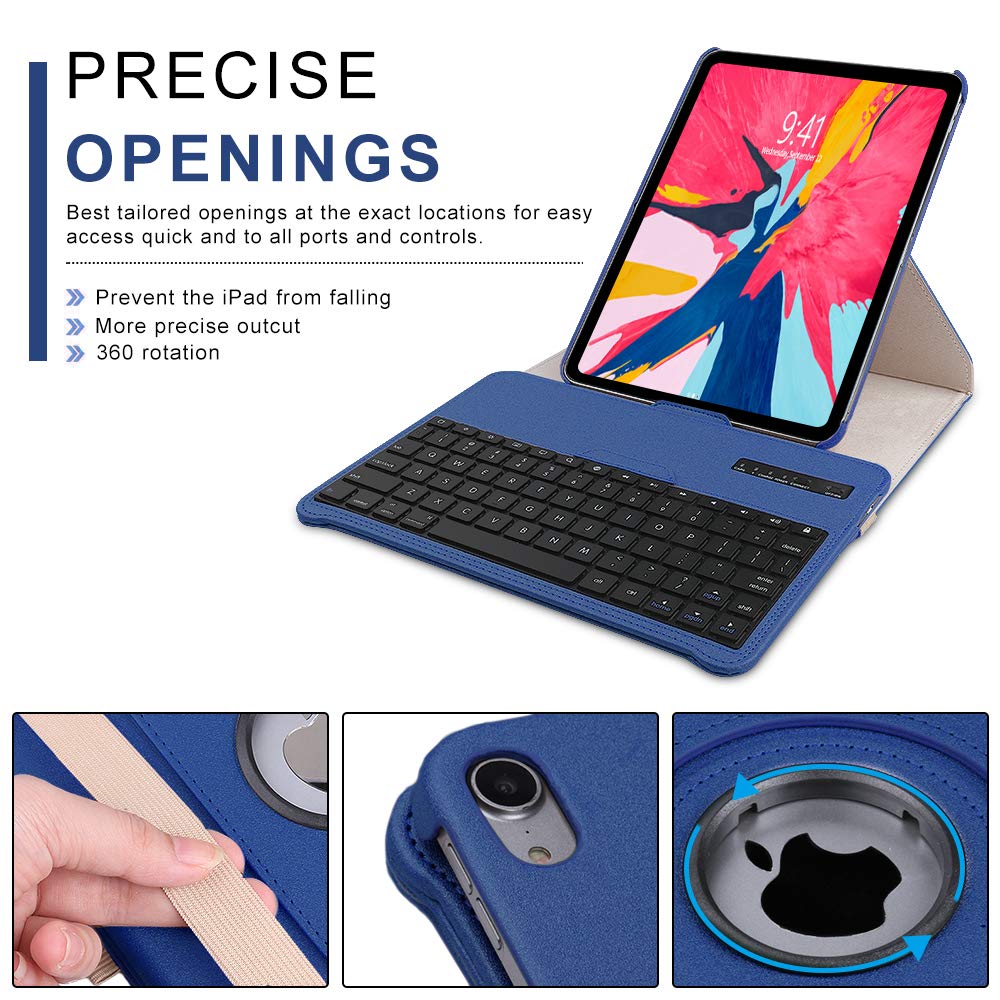 Keyboard Case iPad Pro 11 inch (A1980, A2013, A1934) [Support Apple Pencil Charging] - 360 Rotating - Detachable Keyboard - PU Leather Stand - iPad Pro 11 Keyboard Case, (Blue, 11 inch)