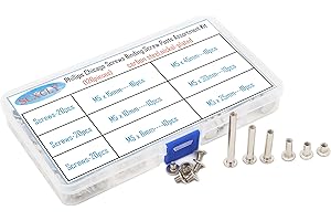 SCXCLY 120pcs Chicago Screws Binding Screw Posts Assortment Kit, 6 Sizes(M5 x 6/10/15/25/30/45mm), Carbon Steel Nickel-Plate