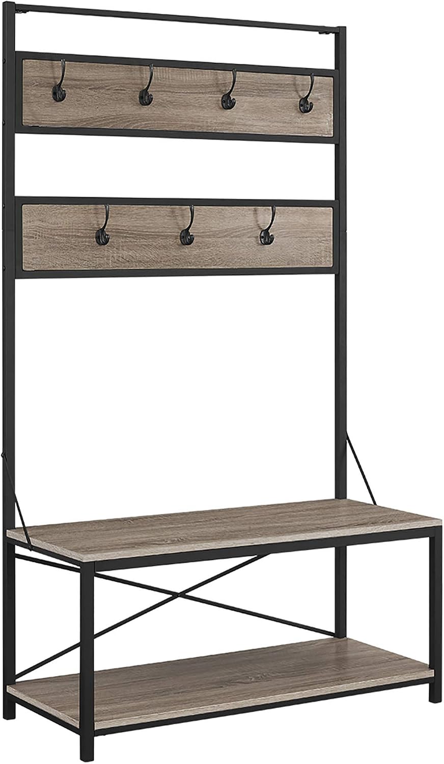 Walker Edison WE Furniture Hall Tree Coat Rack Shoe Bench Entryway Organizer 2-Tier Storage Shelf with 7 Hooks - Image 5