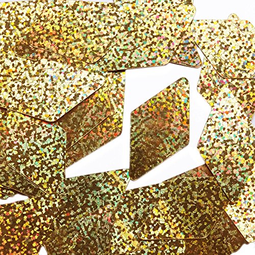 Long Sequin Diamond 1.75 inch Couture Paillettes. Gold Glitter Hologram Multi Metallic. Made in USA. Loose sequins for embroidery, bridal, arts, crafts, and embellishment.