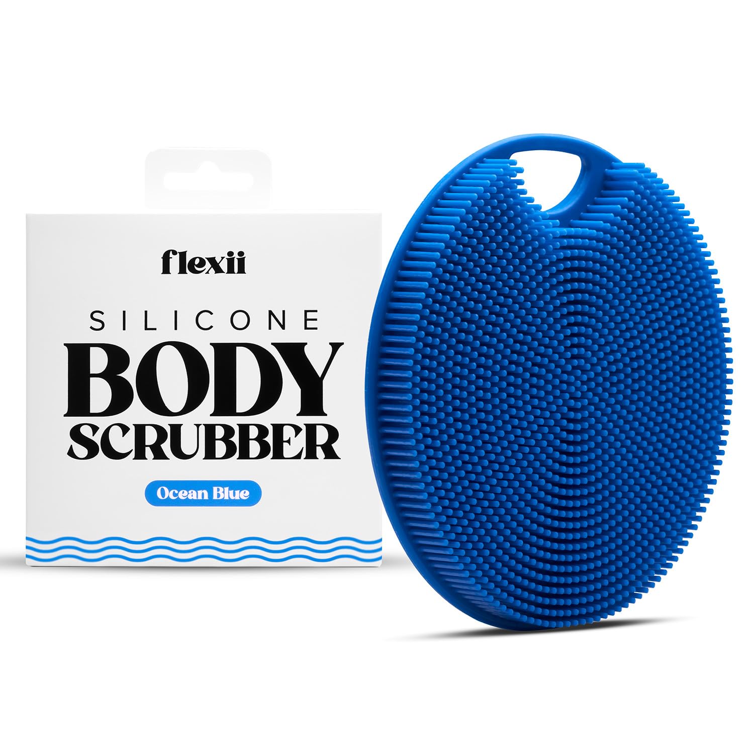 flexii® Silicone Body Scrubber - Premium Body Brush for Sensitive Skin, Gentle Body Exfoliator & Shower Scrubber, Exfoliating Silicone Loofah for Men & Women - Blue