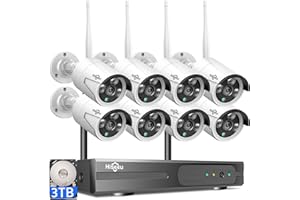 Hiseeu 2K Wireless Security Camera System, 10CH NVR Kit,8Pcs 3MP WiFi Surveillance Cameras for Home Indoor/Outdoor Use,Night Vision,Waterproof, Motion Detection, 3TB Hard Drive and DC Power Included