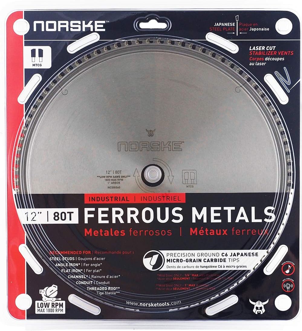 Norske Tools NCSBI560 12 inch 80T Industrial Ferrous Metal Cutting Circular Saw Blade (for Low PRM Saw only) Made of Japanese Steel 1 inch Bore