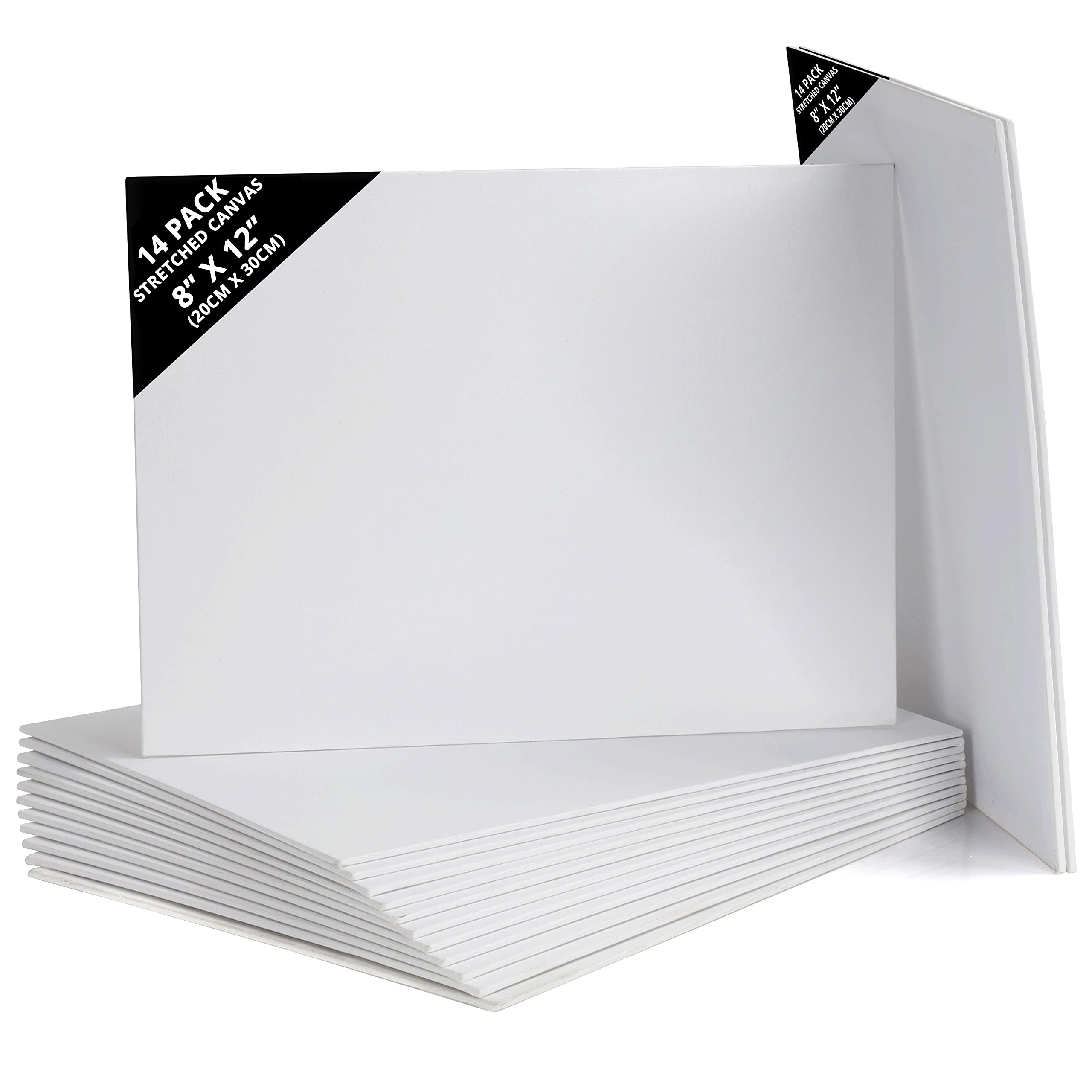 Belle Vous 14 Pack Blank Canvas - 20 x 30cm (8 x 12 inches) - Pre Stretched Canvas Panel Boards - Suitable for Acrylic and Oil Painting Also for Sketching and Drawing