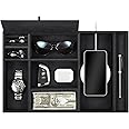 SITHON Valet Tray Desktop Organizer - 8 Compartments Catchall EDC Tray PU Leather Bedside Vanity Nightstand Caddy Coin Box Key Jewelry Storage Organizer, Black