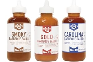 Lillie's Q - Smoky (15.3oz), Gold (14.8oz) & Carolina BBQ (15.5oz) Sauce Combo, Gluten-Free, Non-GMO, No Preservatives, Gourmet Mustard, Sweet & Vinegar Based BBQ (3-pack)