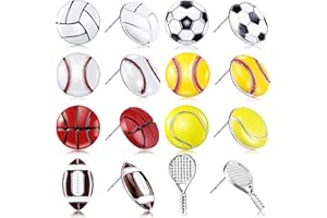 Nosiny 8 Pairs Sports Earrings Sport Jewelry Cute Basketball Volleyball Football Softball Soccer Tennis Baseball Stud Earrings Sport Stud Earrings for Women Mom Girls Players Fans Gift for Christmas