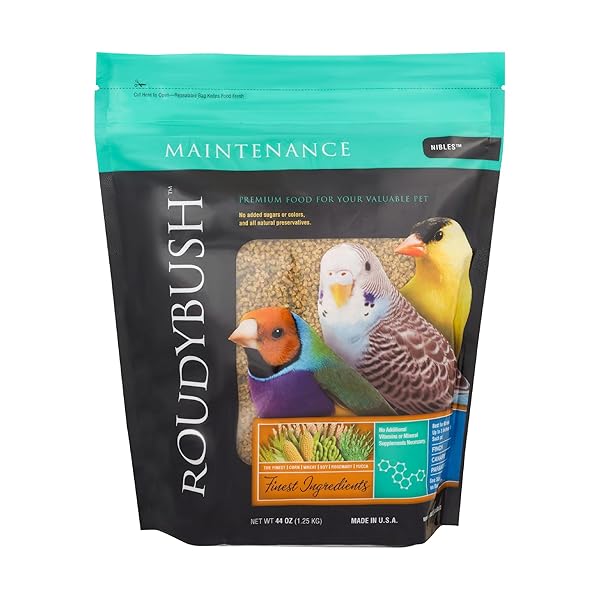 ROUDYBUSH DAILY MAINTENANCE FOOD FOR BIRDS – SCIENTIFICALLY FORMULATED BIRD FEED – BIRD FOOD PELLETS W/CORN, WHEAT, SOY & MORE – NUTRITIOUS & HEALTHY FEED FOR BIRDS (NIBLES, 44OZ)