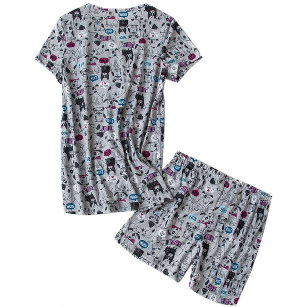 ENJOYNIGHT Women\'s Cute Sleepwear Print Tee and Shorts Pajama Set (Medium, Dog)