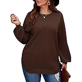 BELAROI Plus Size Sweaters for Women Long Sleeve Shirts Loose Casual Oversized Tunic Sweater Fall Outfits Curved Hem M-5X