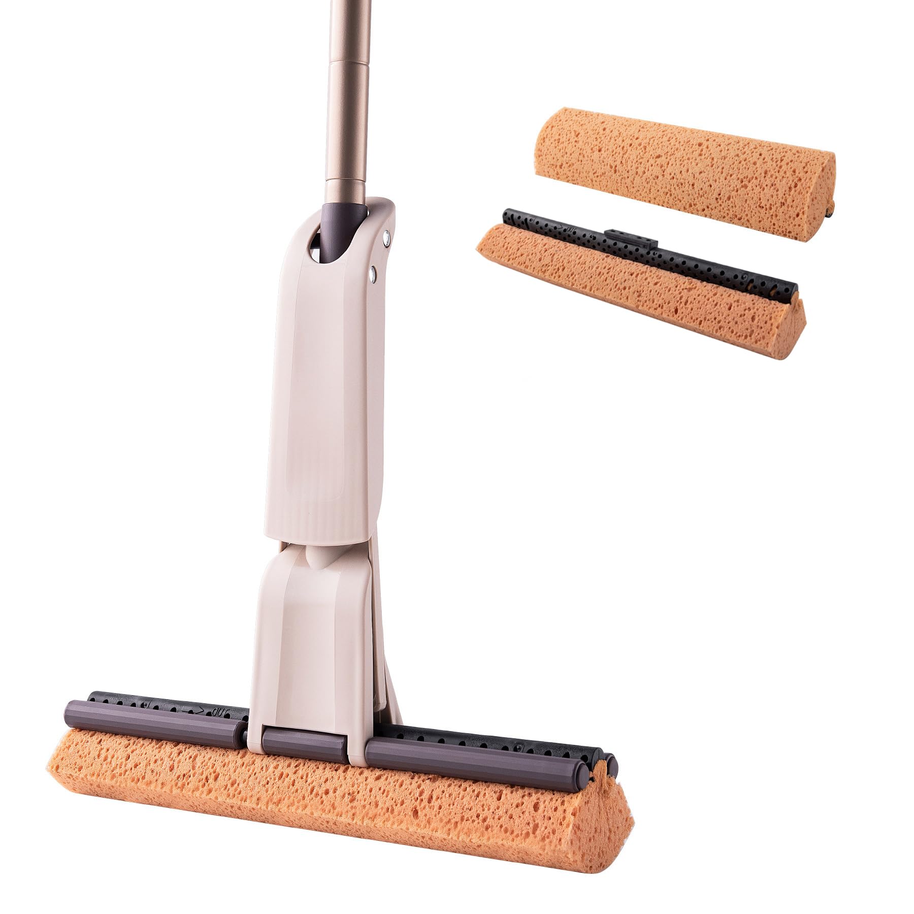 Photo 1 of Eyliden Sponge Mop with 1 Extra Reusable Absorbent Sponge Refills, Easy Squeeze, Self Wringing Mops for Kitchen Bathroom Office Hardwood Laminate Tile Marble Ceramic Floors Cleaning
