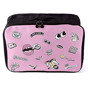 MK Cartoon Emoji Portable Polyester Trolley Foldable Duffel Bag for Women & Men, Travel Luggage Bag Small 27.5x21.5x10.5cm Assorted Color