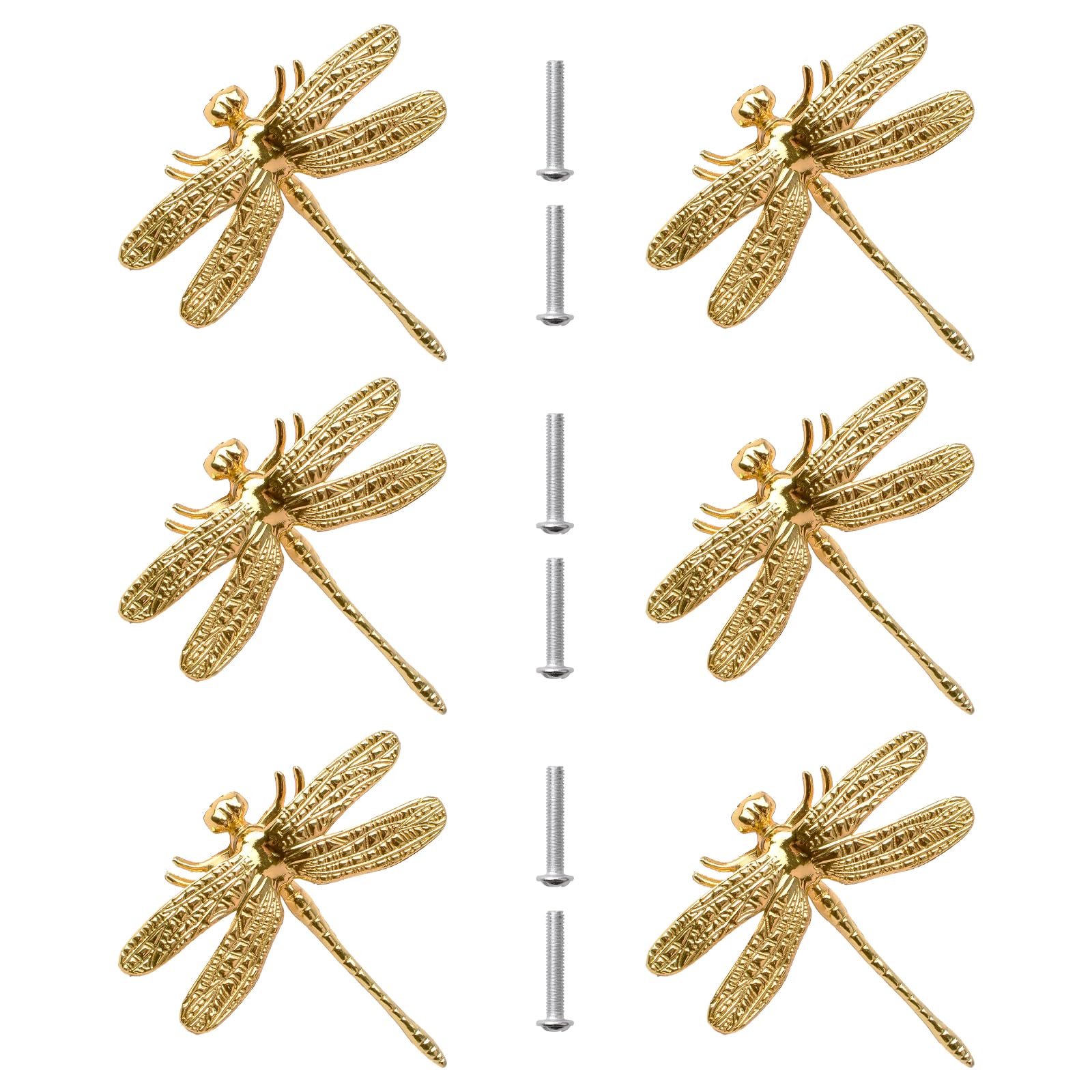 MOROBOR Zinc Alloy Dragonfly Cabinet Knobs, 6 PCS Animal Single Hole Handle, Gold Drawer Pull Knob Decorative Dresser Drawer Handle Knobs