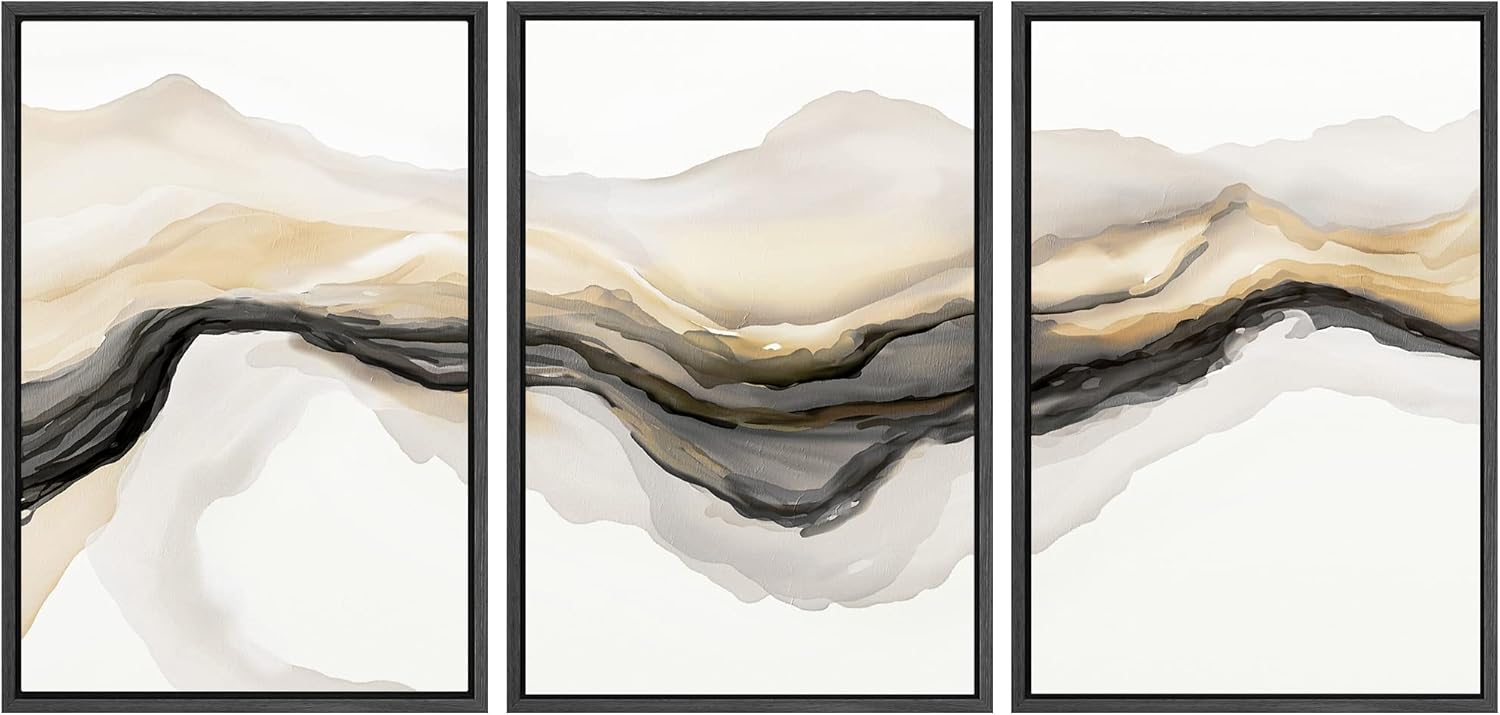 Wall Décor - SIGNWIN Framed Canvas Print Wall Art Set Gold Gray Smoke Wave Landscape Abstract Shapes Illustrations Modern Art Decorative Contemporary Colorful for Living Room, Bedroom, Office - 24