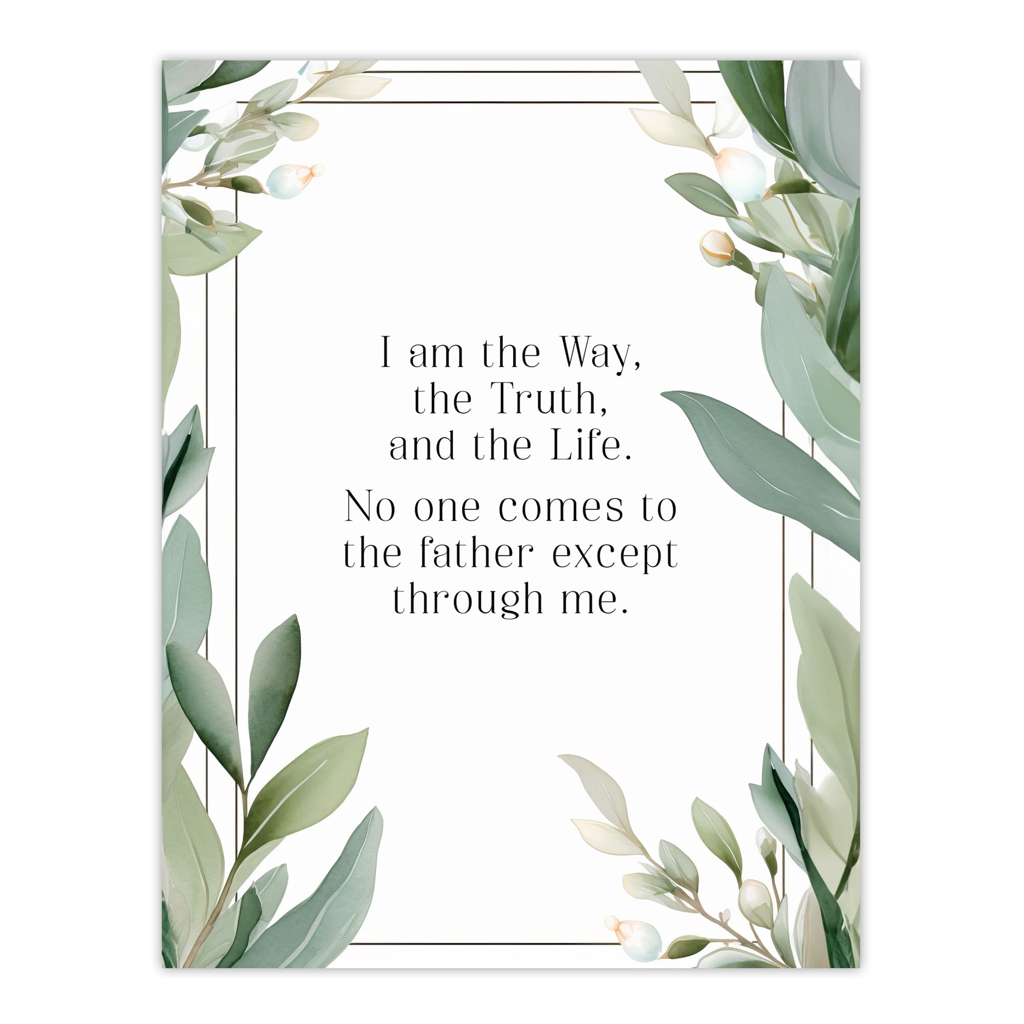 Artery8 The Way The Truth The Life Green Bible Quote New Testament Jesus Christ Christian Faith God Revelations Flowers Artwork Large Wall Art Poster Print Thick Paper 18X24 Inch