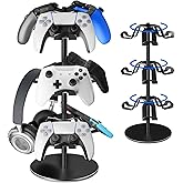 ZHGM Controller Holder Stand 3 Tiers, Rotatable Gaming Headset Stand Compatible with Xbox PS5 PS4 Nintendo Switch Pro, Aluminum Headphone Organizer Rack, Desktop Gampads Holder, Black