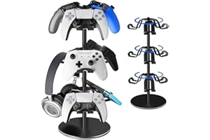 ZHGM Controller Holder Stand 3 Tiers, Rotatable Gaming Headset Stand Compatible with Xbox PS5 PS4 Nintendo Switch Pro, Aluminum Headphone Organizer Rack, Desktop Gampads Holder, Black