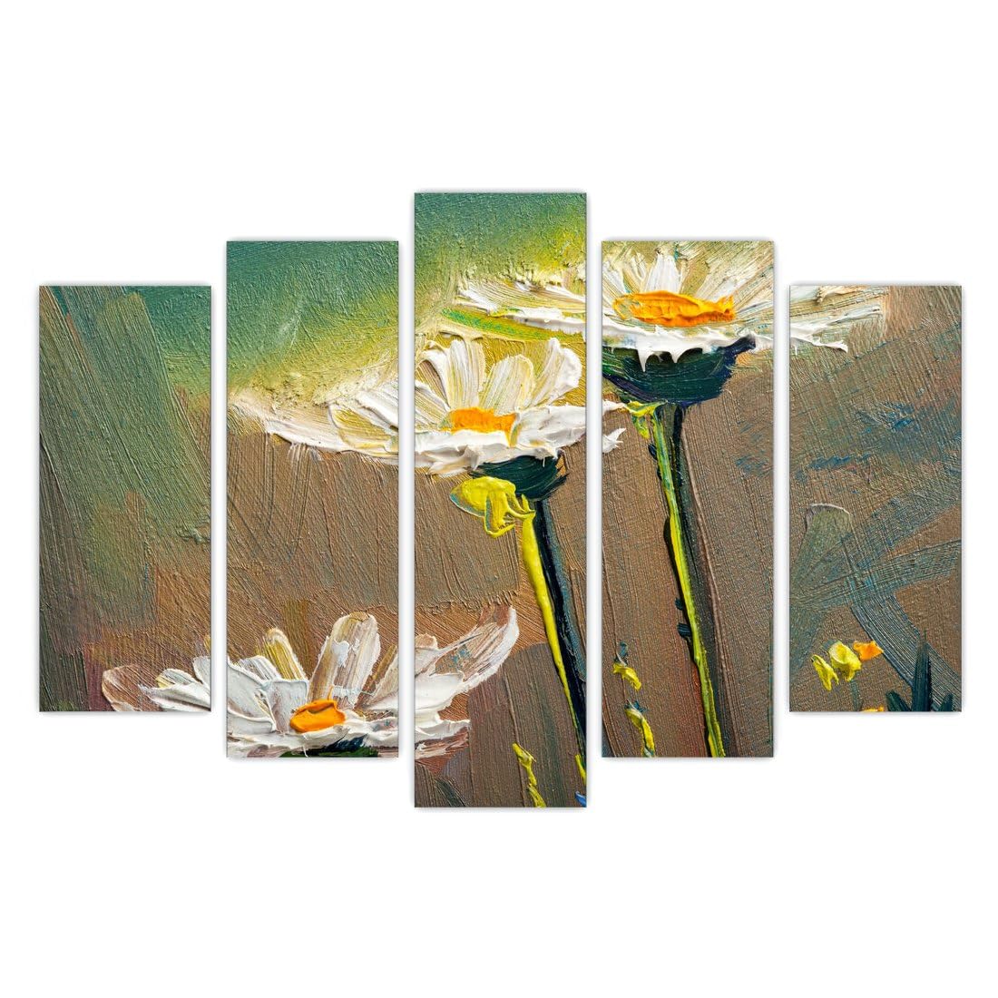 AREDE Set of 5 Wall Art Painting Picture Poster Daisies Oil Painting, Flower Art (120 x 80 cm) Home Office Wall Decor Living Room Bedroom Decoration Ready To Hang