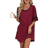 Bestshow Womens Nightgown Soft Comfy Sleepshirts Short Sleeve Nightshirt Crew Neck Sleepwear Casual Pajama Dress