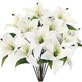 Riceshoot 12 Pcs Artificial Tiger Lily Flowers Real Touch Easter White Latex Fake Lily Bouquet Faux Flowers for Easter Indoor Home Table Office Wedding Decoration