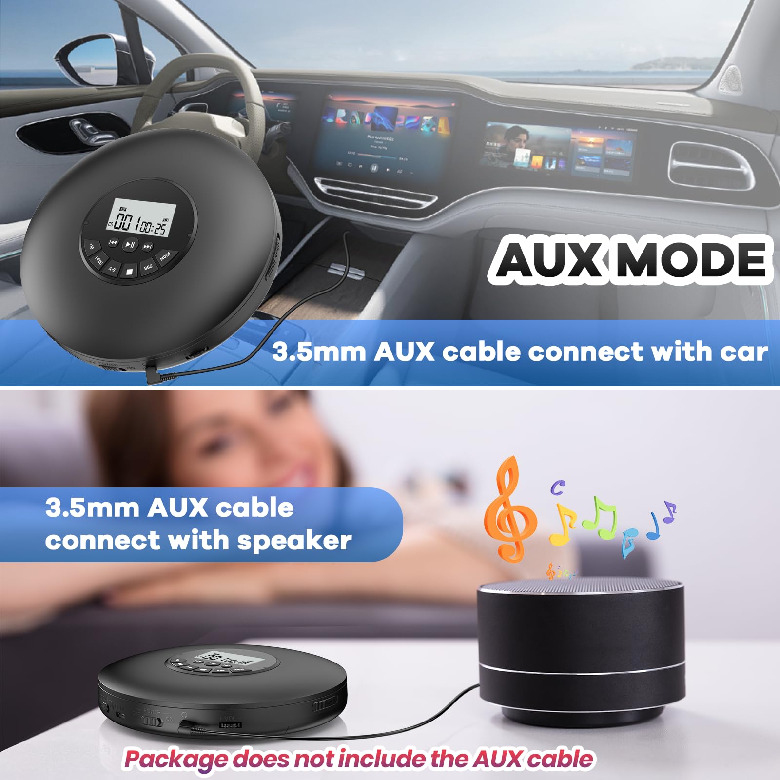 Arafuna Portable CD Player-Compact Discman CD Player-Personal Music Player with CD-R & CD-RW Playback Anti-Skip Protection, Programmable Tracks - Earphones Included