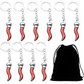 JDRGJTH 22 PCS Italian Red Horn with Silver Chain Keychain Charm Chili Pepper Keychain Souvenir for Car Rear View Mirror Accessories