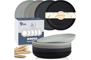 Wrova Wheat Straw Plates - 9 Inch Unbreakable Dinner Plates Set of 8 - Dishwasher & Microwave Safe Plastic Plates Reusable - Lightweight Plates for kitchen,camping (Classic Series)