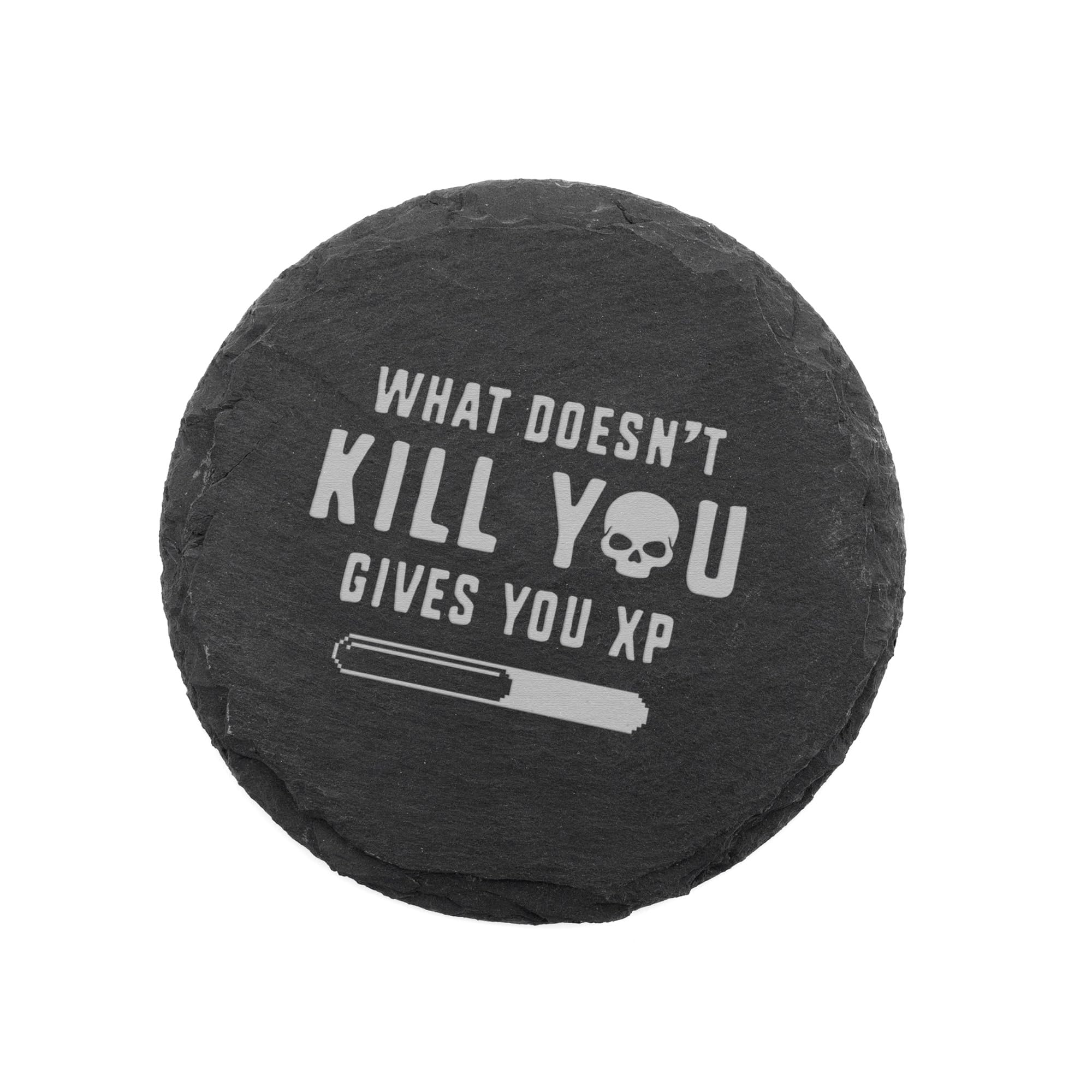 "What Doesn't Kill You Gives You XP" Engraved Slate Coaster for Gamers - Funny Gaming Gifts for Men or Women…