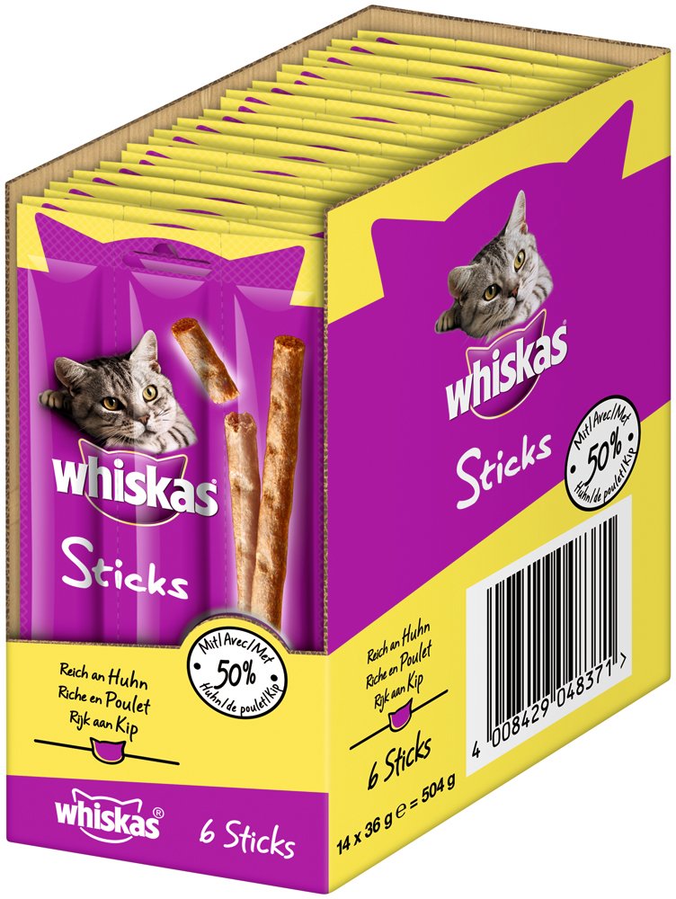 Whiskas Sticks Cat Snack, 14 Packs (14 x 36 G)