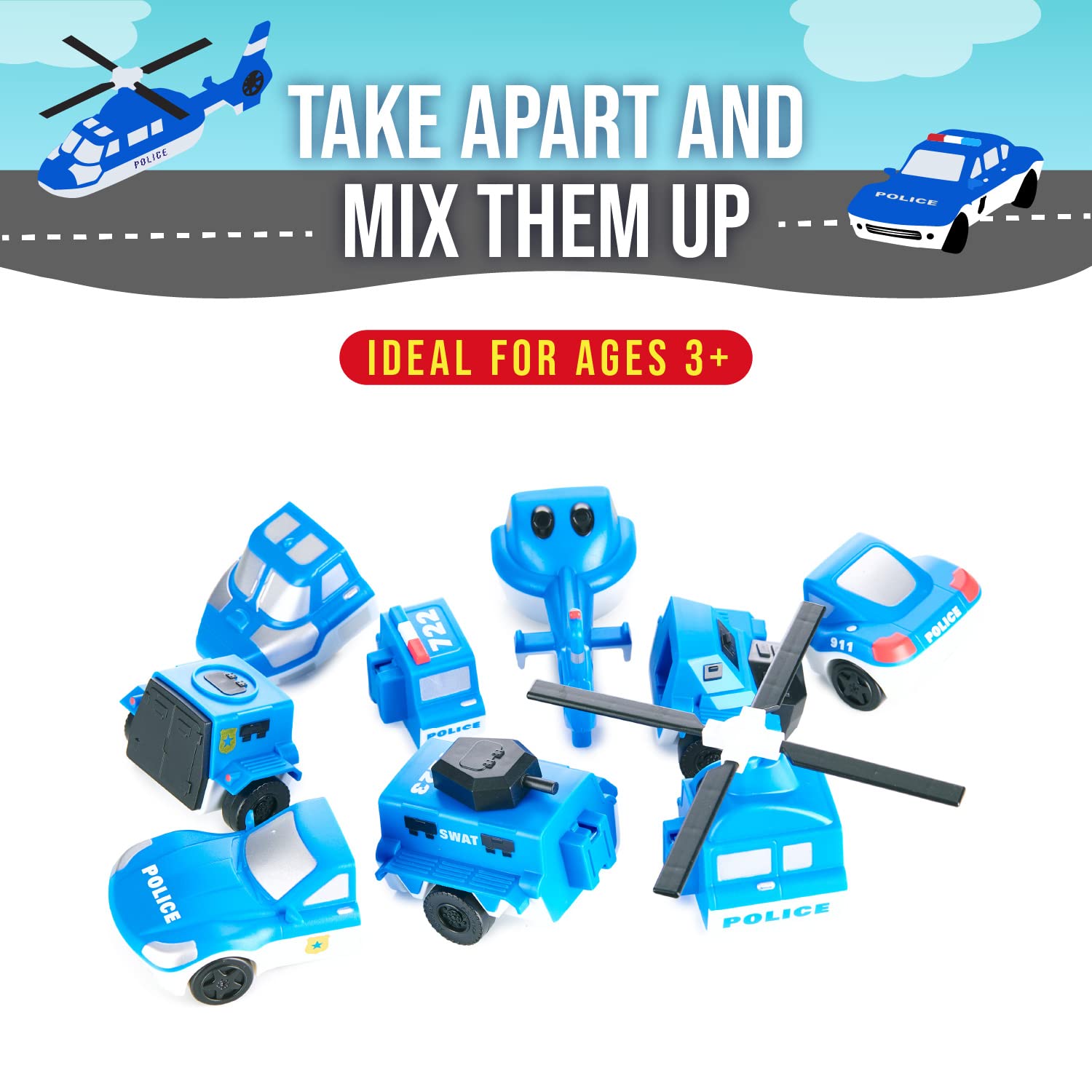 POPULAR PLAYTHINGS Mix or Match Vehicles, Magnetic Toy Play Set, Police