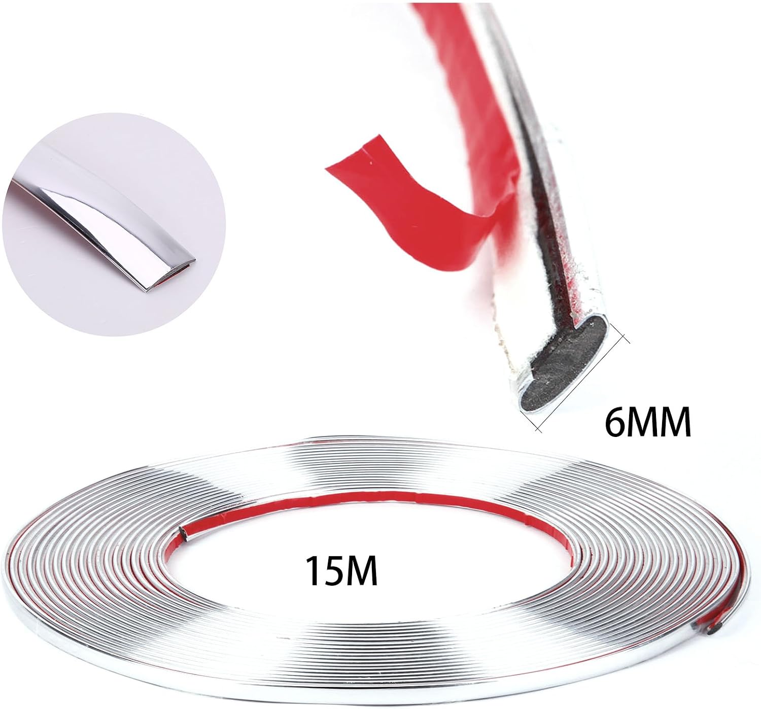 MASO Car Chrome Styling Decoration Moulding Trim Strip Self Adhesive 6mm x 15M Silver