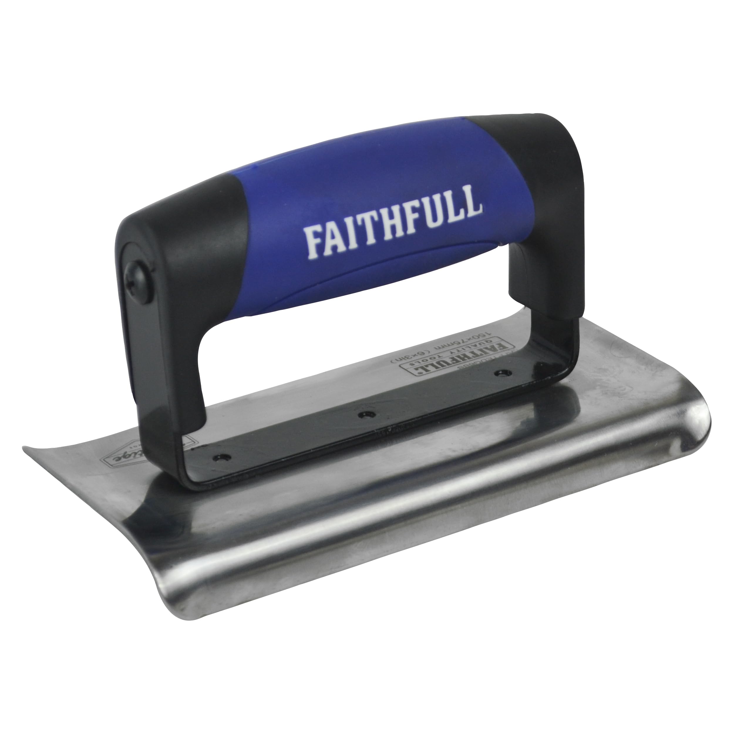 Faithfull Prestige Curved Edging Trowel, Stainless Steel Blade & Soft-Grip Handle for Shaping Steps & Verges – 6 x 3 Inch