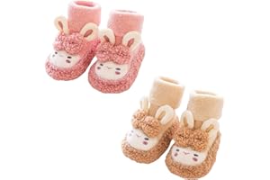 TJCONETJC Baby Sock Shoes Baby Non-Slip Warm Walking Shoes Infant Non-Skid Slippers with Grips Boys Girls Cartoon Sneakers 2 Pairs