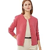 PHYLIN LEAF 100% Cashmere Women's Cable Knit Cardigan Sweaters for Women Long Sleeve Crew Neck Warm Button Down