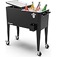 Permasteel 80-Qt Classic Outdoor Patio Cooler for Outside, Beverage Bar Cart With Wheels & Handles, Retro Design