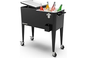 Permasteel 80 Quart Party Cooler, Rolling Ice Chest with Wheels and Handles for Indoor Outdoor Patio