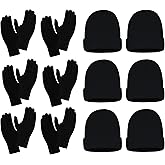 12 Pack Winter Beanies & Gloves Set, Stretchy Knit Unisex Men Women Toboggan Skull Cap