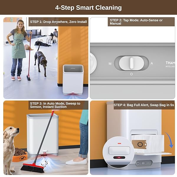 THAMTU TOUCHLESS VACUUM AUTOMATIC DUSTPAN CLEANER PET HAIR REMOVER VACUUM CLEANER WITH DUST BAG ELECTRIC DUSTPAN FOR SWEEPING HAIR VACUUM FOR SALONS FOOD DIRT KITCHEN