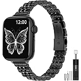 MioHHR Slim Metal Bands Compatible with Apple Watch Band Ultra3/2/1 Series 11 10 9 8 7 6 5 4 3 2 1 SE3/2/1, Thin Stainless Steel Strap for Women iWatch Band 49mm 46mm 45mm 44mm 42mm 41mm 40mm 38mm