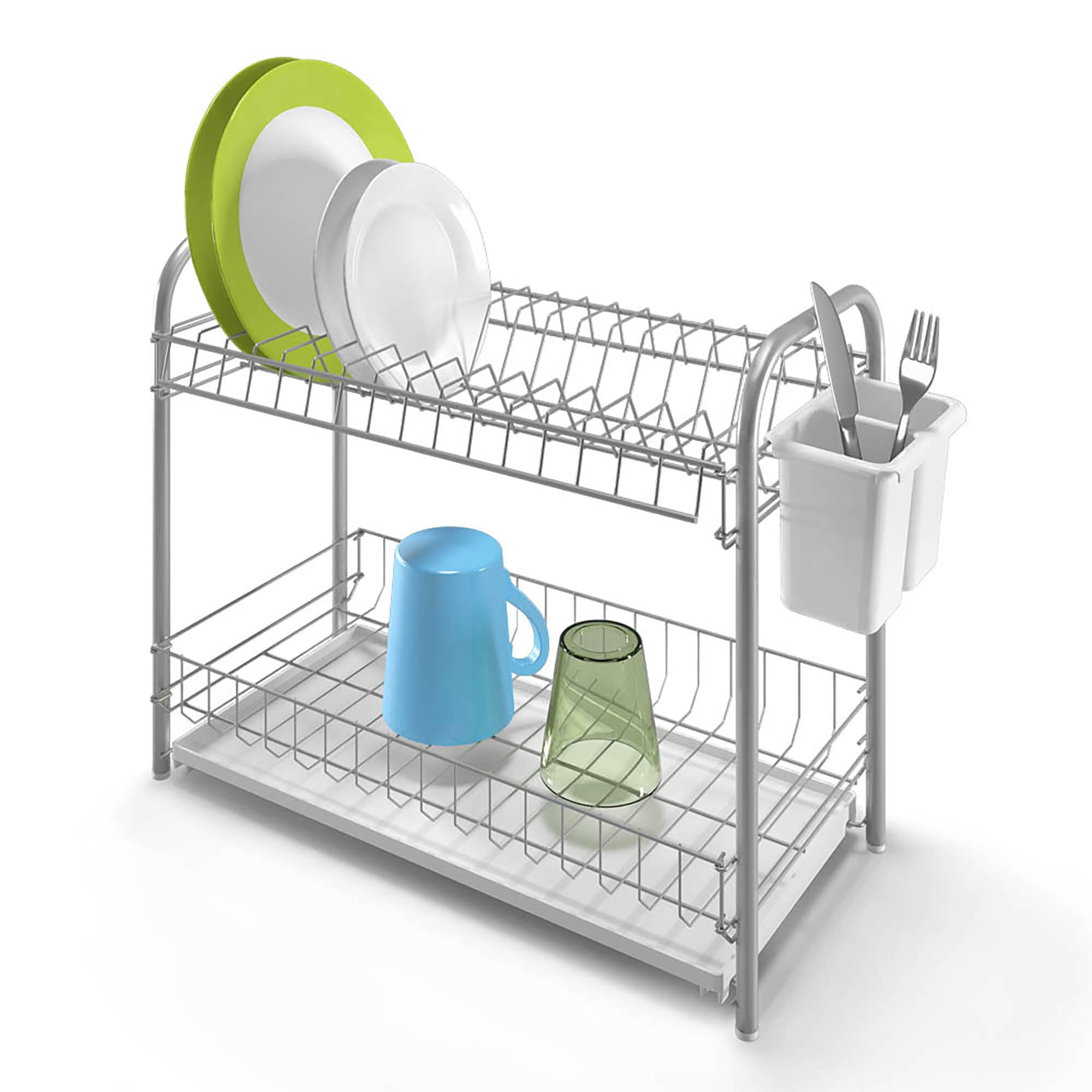 Metaltex Double Tex Drainer with Tray and Cutlery, Metal, White, 45 x 23 x 37 cm