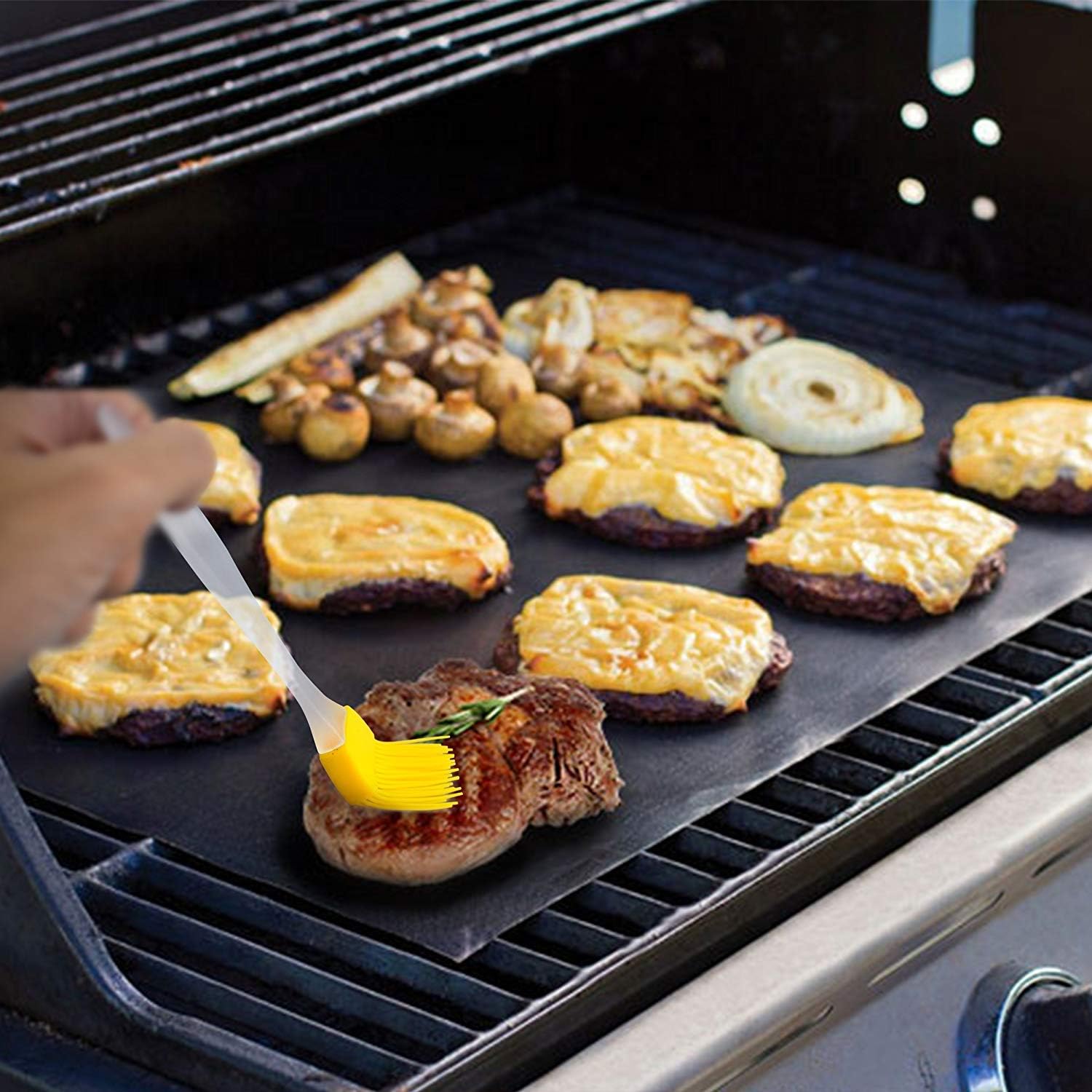 AI Orange BBQ Grill Mat set of 5+2 Grill Brush Heavy Duty 600 Degree 100% Non-Stick BBQ Grill and Baking Mats - Image 4